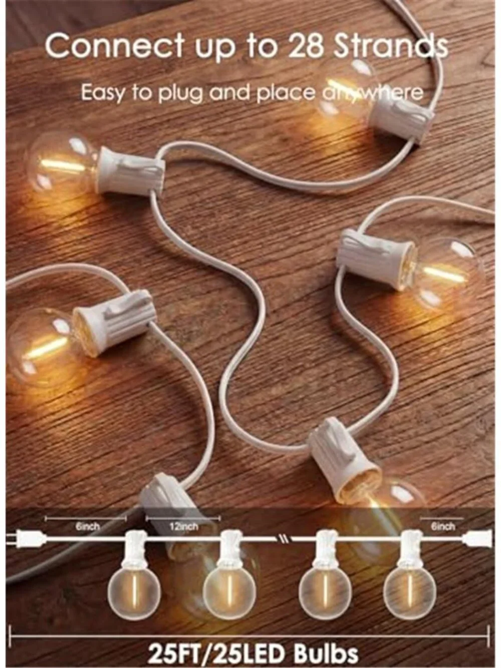25FT G40 LED White Outdoor String Lights,White Patio Lights with 25 Shatterproof